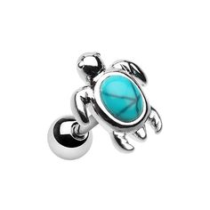 a silver and turquoise stone turtle belly ring