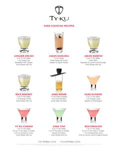 the different types of cocktails are shown in this poster, which shows how to mix them