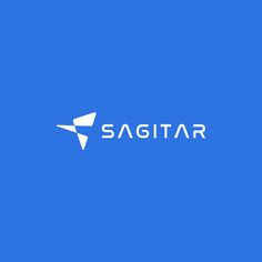 the logo for sagitar, an airline that is flying in the sky with white letters