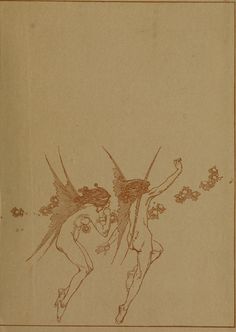 an old drawing of two women with wings