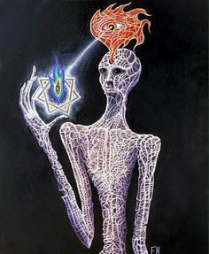 a drawing of a woman holding a lit candle in her hand with the word fire on it