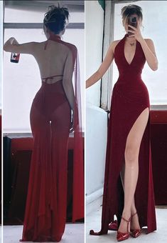 Outfits Rojos, Red Dress Ideas, One Shoulder Prom Dress, Backless Evening Dress, Looks Party, Red Dress Short, Sequin Prom Dresses, Prom Dresses Vintage, Green Prom Dress