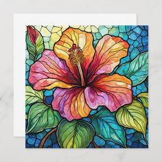 a painting of a flower on a stained glass background