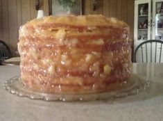 a cake sitting on top of a glass plate