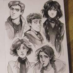 a drawing of some people with different hair styles