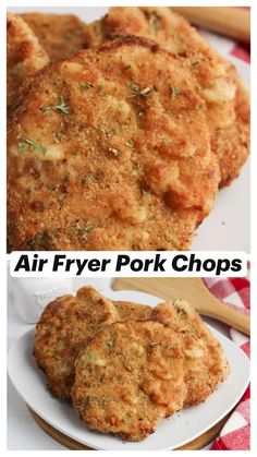 air fryer pork chops on a plate with the words air fryer pork chops