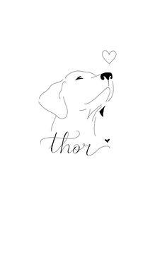 a black and white drawing of a dog's head with the word thor written on it