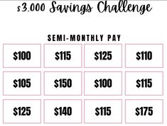 the $ 3, 000 savings challenge is shown in black and white with pink squares