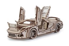 a wooden model of a sports car with open doors