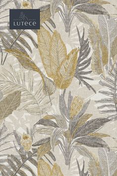 an image of a wallpaper with gold and grey leaves on the back of it