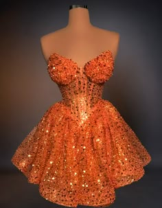 Glamorous Orange Dress For Gala, Glamorous Orange Gala Dress, Fitted Orange Dress For Homecoming, Fitted Orange Homecoming Dress, Orange Party Dress With Sweetheart Neckline, Elegant Orange Sequin Dress, Glamorous Orange Prom Dress, Orange Dresses For Party During Prom Season, Fitted Orange Evening Dress For Gala