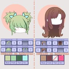 an anime character's hair is shown in two separate screens, each with different colors