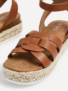 Tan Faux Leather Woven Espadrille Inspired Flatform Sandal – Linzi Synthetic Round Toe Wedge Sandals With Cushioned Footbed, Trendy Synthetic T-strap Sandals With Round Toe, Comfortable Synthetic Wedge Sandals With Round Toe, Platform Sandals With Round Toe In Synthetic, Trendy T-strap Sandals With Cushioned Footbed, Comfortable Platform Sandals With Round Toe, Flat Synthetic T-strap Sandals With Cushioned Footbed, Flat Heel T-strap Sandals With Cushioned Footbed, Flat Heel Sandals With Woven Sole