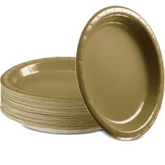 brown paper plates stacked on top of each other