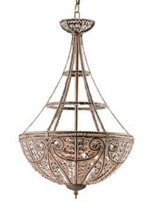 a chandelier hanging from the ceiling with an intricate design on it's side