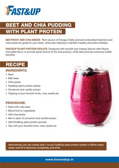 the recipe for beet and chia pudding with plant protein is shown in this poster