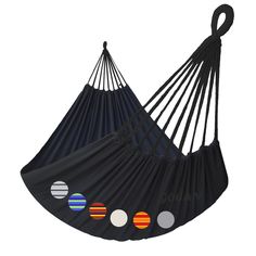 a black hammock with planets on it