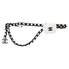 Chanel 2020 White Caviar Quilted Micro Mini Flap Waist Belt Bag Airpods Pro with Black Hardware Black hardware White quilted caviar leather Classic interwoven leather chain CC logo at fron flap Black interior Belt Length: 38.00 in Made in Italy Black And White Chanel Jewelry, Elegant Black Bag With Logo Charm, Luxury Black Bag With Logo Charm, Chanel Belt Bag, Chanel 2020, Waist Belt Bag, Micro Bag, Chanel Accessories, Chanel Belt