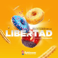 three donuts with sprinkles on them and the words libertad