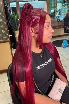 Frontal Wig Hairstyles, Frontal Hairstyles, Dope Hairstyles, Burgundy Hair, Colored Wigs, Front Lace Wigs Human Hair, Baddie Hairstyles, Wig Styles, Black Girls Hairstyles