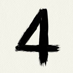 the number four is painted in black on a white background and it appears to be made out of brush