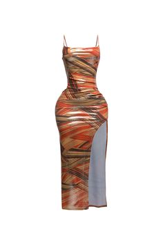 Dazzle in our Printed Cowl Neck Split Thigh Maxi Dress. The captivating print meets the allure of a cowl neck and thigh-high split for a stunning, sophisticated look. Perfect for making an entrance at any event. Elevate your style with this chic and elegant maxi dress.