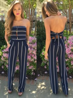 Stripe Jumpsuit  #swoonboutique Romper Pants Outfit, One Piece Romper, Mode Boho, Spring Look, Closet Goals, Striped Jumpsuit, Outfit Trends, Summer Styles, Romper Pants