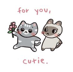 an image of two cats with flowers for you cutie