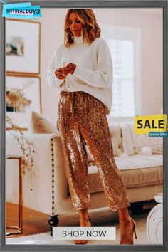 Fashion Sequins Drawstring High Waist Trousers Holiday Outfits Christmas Casual, Holiday Outfits Thanksgiving, Christmas Outfits For Family Pictures, Christmas Outfit Ideas For Family, Christmas Outfits Dressy, Christmas Outfit Inspiration, Lace Up Trousers, Beauty Hacks That Actually Work, Holiday Outfits Summer