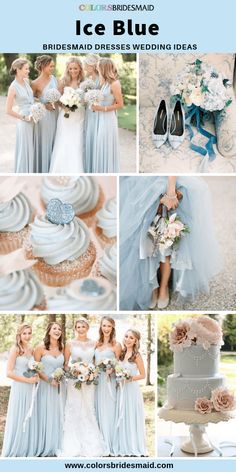 the bridesmaid dresses are blue and white