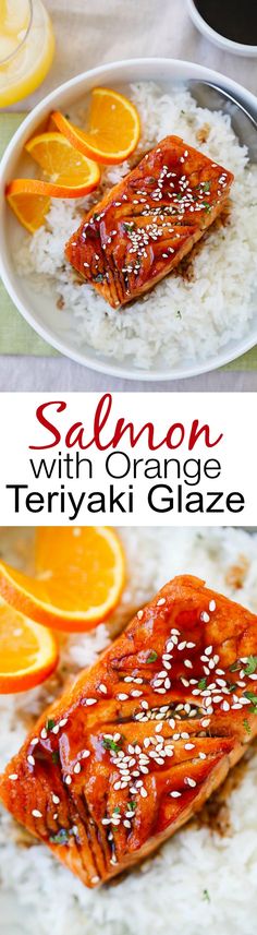 salmon with orange and teriyaki glaze served on rice