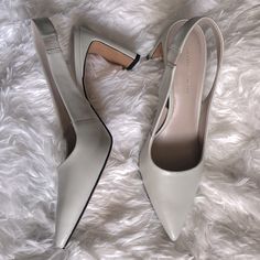 Nwotb, Blade Heel Slingback Pumps - White (More Like Grayish White). Size: 7, Heel Height: 3 1/4 Inches Tall. Cream Slingback Pumps For Spring Workwear, Elegant Gray Spring Heels, Gray Heels For Summer Evenings, Chic Gray Heels For Spring, White Slingback Pumps For Spring Workwear, Cream Fitted Slingback Pumps, Chic Gray Ankle Strap Heels, Fitted Cream Slingback Pumps, Chic Gray Heels For Summer