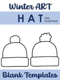 winter art hat with pompoms blank templates for kids and adults to color