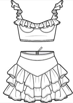 a drawing of a skirt and top with ruffles on the bottom, as well as