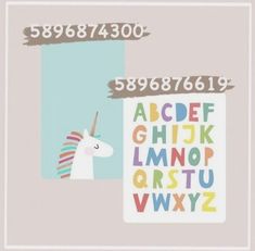 the unicorn is looking at his own letters and numbers in this alphabet poster, which has been drawn by hand