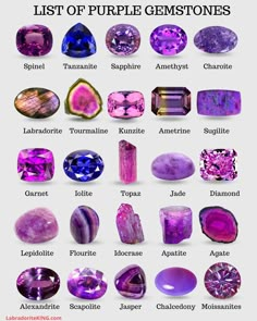 Magic Beads Ideas, Stone Wallpapers, Gem Tattoo, Purple Gemstones, Gemstones Chart, Jewelry Knowledge, Elemental Powers, Crystal Colors, Online Gold Jewellery