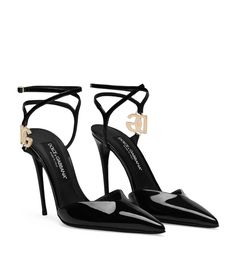 Womens Dolce & Gabbana multi Patent Leather Logo-Detail Slingback Heels | Harrods # {CountryCode} Dolce And Gabbana Heels, Black Patent Leather Pumps, Slingback Heels, Leather Cuts, Slingback Heel, Patent Leather Pumps