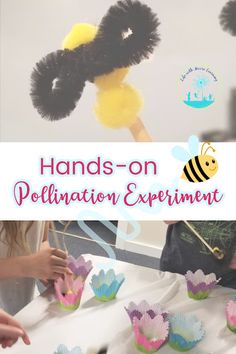 hands - on polltation experiment for kids to make with paper flowers and honeycombs