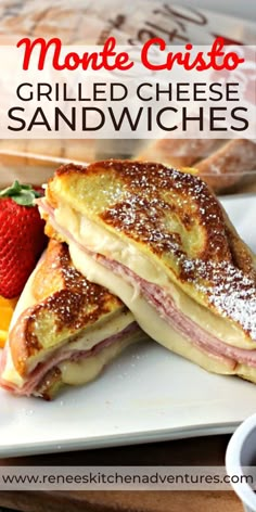 grilled cheese sandwiches on a plate with strawberries