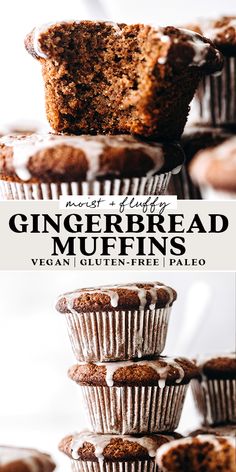 stack of gingerbread muffins Baking With Applesauce, Vegan Gingerbread Cookies, Gingerbread Muffins, Holiday Snack, Vegan Gingerbread, Muffins Vegan, All Things Gingerbread, Paleo Baking, Cassava Flour