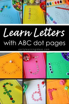 letters and numbers made out of paper with the words learn letters with abc dot pages