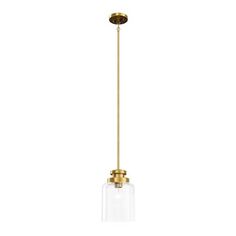 a brass and clear glass pendant light fixture