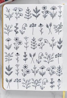 an open notebook with flowers drawn on it