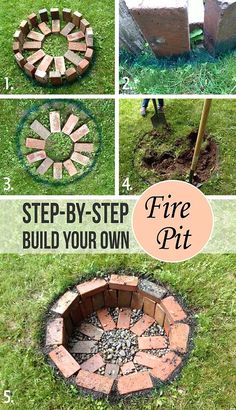 the steps to build a fire pit with bricks in it and instructions on how to install them