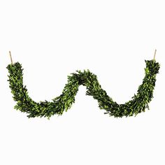 a green wreath hanging from a clothes line with clothes pins in the shape of an oar