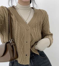 Korean Style Clothes, Apricot Color, Academia Outfits, Negative Comments, Open Front Sweater, Short Cardigan, Style Clothes, Mode Inspo