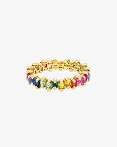 Suzanne Kalan Princess Midi Rainbow Sapphire Eternity Band in 18k yellow gold Sapphire Eternity Band, Rainbow Sapphires, Eternity Band, Color Swatches, Eternity Bands, Princess Cut, 18k Rose Gold, Everyday Wear, Sapphire