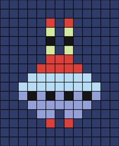 an image of a cross stitch pattern in blue, red and yellow colors on a black background