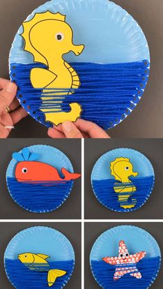 paper plate crafts for kids with sea animals and fish on them, such as under the seahorse