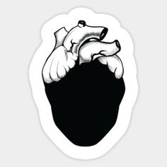 a black and white sticker with an image of a human heart in the center